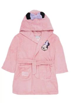Halat de baie, poliester, Minnie Mouse cu fundita, roz deschis