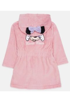Halat de baie, poliester, Minnie Mouse cu fundita, roz deschis