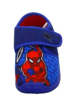 Incaltaminte baieti interior, material textil, cu scai, Spider Man, albastru