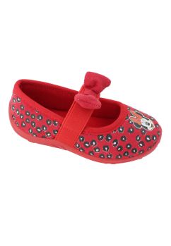 Incaltaminte interior, material textil, cu elastic, Minnie, rosu