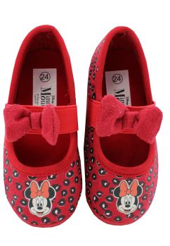 Incaltaminte interior, material textil, cu elastic, Minnie, rosu
