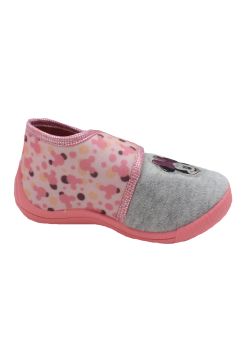 Incaltaminte material textil, cu scai, Figurine Minnie, roz cu gri
