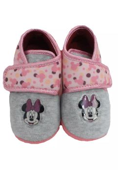 Incaltaminte material textil, cu scai, Figurine Minnie, roz cu gri