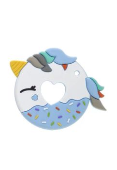 Jucarie dentitie, silicon, Donut unicorn, multicolor, 6 x 6 cm