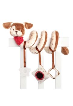 Jucarie pentru carucior spirala, Catel cu esarfa, maro, 28 cm