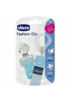 Lant pentru suzeta, Chicco, albastru cu stelute, +0 luni
