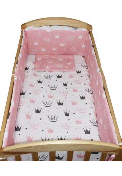 Lenjerie 2 fete, 5 piese, coronite Princess roz, 140 x 70 cm