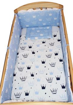 Lenjerie 2 fete, 5 piese, coronite Prince albastru, 140 x 70 cm