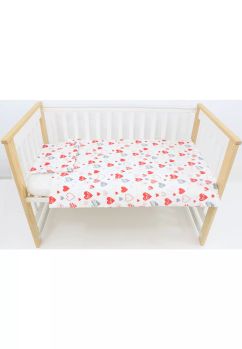 Lenjerie 3 piese, bumbac, Inimioare Love, 120x60 cm, multicolor