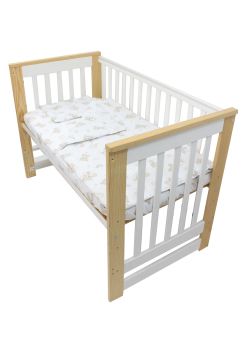 Lenjerie 3 piese, bumbac, Ursulet crem pe norisor, 120x60 cm, alb