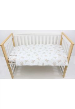 Lenjerie 3 piese, bumbac, Ursulet crem pe norisor, 120x60 cm, alb
