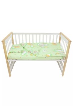 Lenjerie 3 piese, bumbac, ursuletul somnoros, verde, 120x60 cm