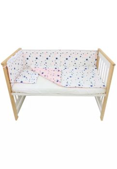 Lenjerie 4 piese, bumbac, 2 fete, stelute, roz, 120x60 cm