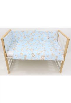 Lenjerie 4 piese, bumbac, Caprioara Bambi si prietenii, 120x60 cm, albastru