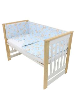 Lenjerie 4 piese, bumbac, Caprioara Bambi si prietenii, 120x60 cm, albastru