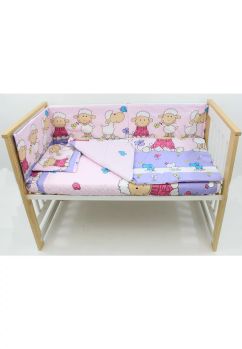 Lenjerie 4 piese, bumbac, Little Sheep, mov, 120x60 cm