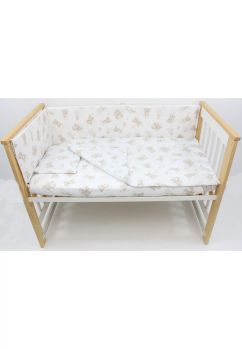 Lenjerie 4 piese, bumbac, Ursulet crem pe norisor, 120x60 cm, alb