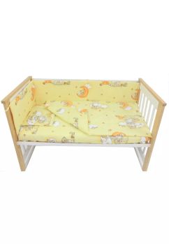 Lenjerie 4 piese, bumbac, ursuletul somnoros, galben, 120x60 cm
