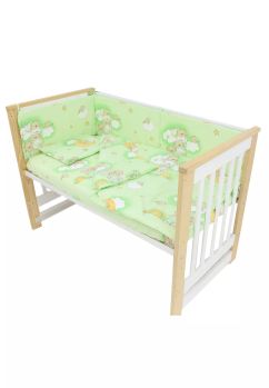 Lenjerie 4 piese, bumbac, ursuletul somnoros, verde, 120x60 cm
