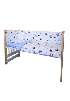Lenjerie 4 piese, Prichindel, coronite si buline, albastru,120x60 cm