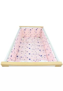 Lenjerie 5 piese, bumbac, 2 fete, stelute, roz, 120x60 cm