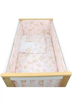 Lenjerie 5 piese, bumbac, caprioara Bambi si prietenii, 120x60 cm, roz