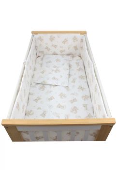 Lenjerie 5 piese, bumbac,  Ursulet crem pe norisor, 120x60 cm, alb