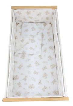 Lenjerie 5 piese, bumbac,  Ursulet crem pe norisor, 120x60 cm, alb