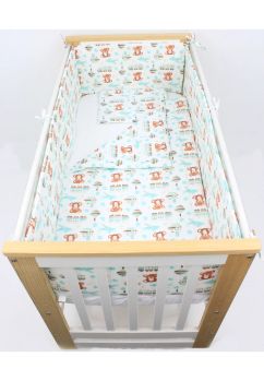 Lenjerie 5 piese, bumbac, Ursulet si trenulet turcoaz, 120x60 cm, multicolor
