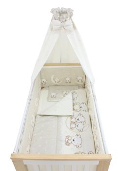 Lenjerie 6 piese, cu baldachin, Ursulet sir, crem, 140x70 cm