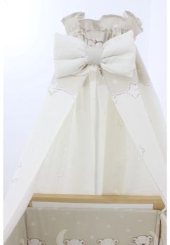 Lenjerie 6 piese, cu baldachin, Ursulet sir, crem, 140x70 cm