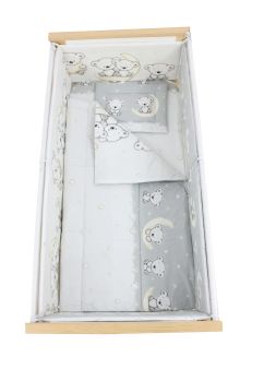 Lenjerie 6 piese, cu baldachin, Ursulet sir, gri, 140x70 cm