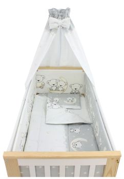 Lenjerie 6 piese, cu baldachin, Ursulet sir, gri, 140x70 cm