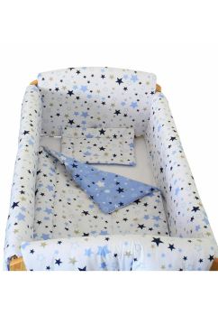 Lenjerie 7 piese, Prichindel, 2 fete, stelutele albastre, alb, 140x70cm