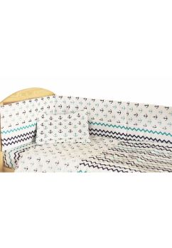 Lenjerie cu baldachin, 6 piese, ancore, 120x60 cm