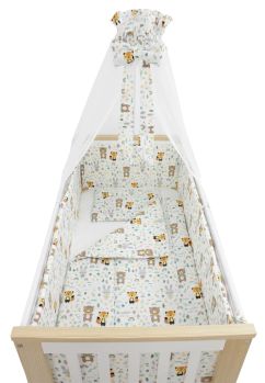 Lenjerie cu baldachin, 6 piese, Ursulet cu esarfa verde, multicolor, 120x60 cm