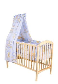 Lenjerie cu baldachin, 6 piese, ursuletul somnoros, albastru, 120x60 cm
