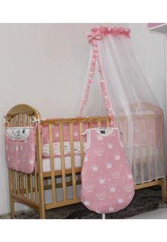Lenjerie cu baldachin, 8 piese, Princess roz, 120 x 60 cm