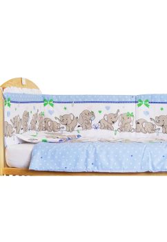 Lenjerie patut, 4 piese, Elenfant albastru sir, 120 x 60 cm