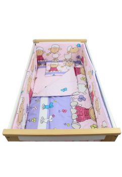 Lenjerie patut, 5 piese, bumbac, Little Sheep, mov, 140x70 cm