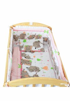 Lenjerie patut, 5 piese,  Elefant roz sir, 120 x 60 cm