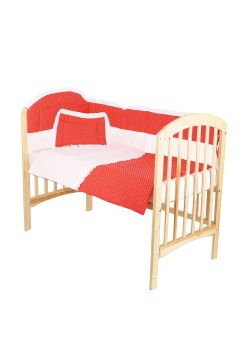 Lenjerie patut, 5 piese, rosu cu buline albe, 120x60 cm