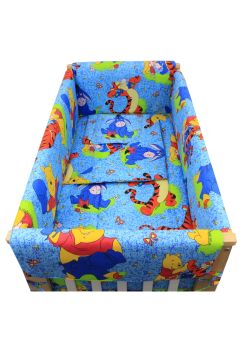 Lenjerie patut 7 piese, Maxi, Winnie si Aiurel, albastra, 120 x 60 cm