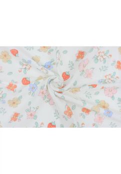 Muselina, floricele roz, 80 x 67 cm, alb