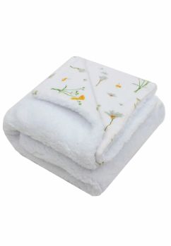 Paturica deluxe, Teddy verso muselina bumbac floricele galbene, 80 x 100 cm