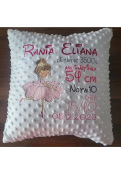 Perna minky, Rina balerina, personalizata, alb, 40x40 cm