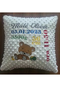 Perna minky, Ursulet, personalizata, diverse culori, 40x40 cm