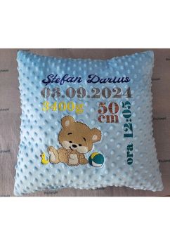 Perna minky, Ursulet, personalizata, diverse culori, 40x40 cm