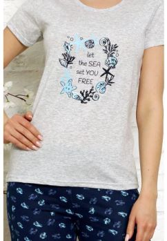 Pijama femei, pantalon scurt, Let the Sea set you Free, gri