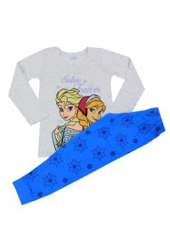 Pijama maneca lunga, bumbac, Sisters forever, Anna Si Elsa, gri